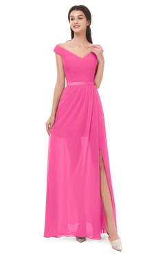 ColsBM Ariel Rose Pink Bridesmaid Dresses A-line Short Sleeve Off The Shoulder Sash Sexy Floor Length