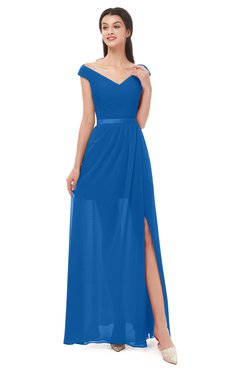 ColsBM Ariel Royal Blue Bridesmaid Dresses A-line Short Sleeve Off The Shoulder Sash Sexy Floor Length