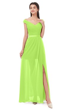 ColsBM Ariel Sharp Green Bridesmaid Dresses A-line Short Sleeve Off The Shoulder Sash Sexy Floor Length