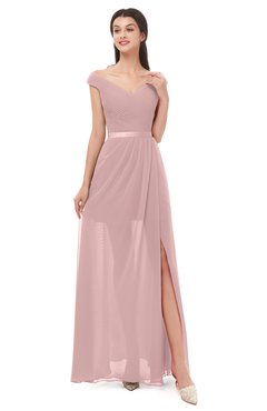ColsBM Ariel Silver Pink Bridesmaid Dresses A-line Short Sleeve Off The Shoulder Sash Sexy Floor Length