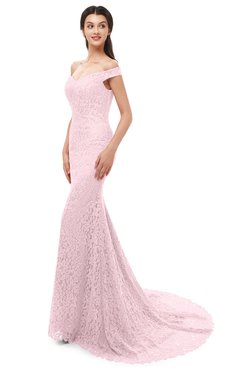 ColsBM Reese Blushing Bride Bridesmaid Dresses Zip up Mermaid Sexy Off The Shoulder Lace Chapel Train