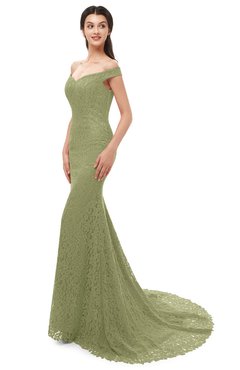 ColsBM Reese Fern Green Bridesmaid Dresses Zip up Mermaid Sexy Off The Shoulder Lace Chapel Train