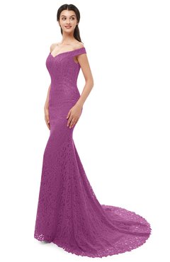 ColsBM Reese Purple Orchid Bridesmaid Dresses Zip up Mermaid Sexy Off The Shoulder Lace Chapel Train