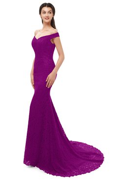 ColsBM Reese Purple Wine Bridesmaid Dresses Zip up Mermaid Sexy Off The Shoulder Lace Chapel Train