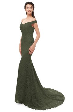 ColsBM Reese Winter Moss Bridesmaid Dresses Zip up Mermaid Sexy Off The Shoulder Lace Chapel Train