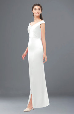 ColsBM Maryam White Bridesmaid Dresses Mature Sheath Off The Shoulder Floor Length Half Backless Split-Front