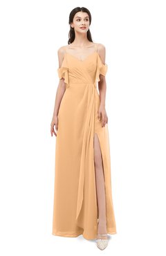 ColsBM Blair Apricot Bridesmaid Dresses Spaghetti Zipper Simple A-line Ruching Short Sleeve