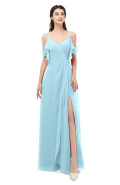 ColsBM Blair Aqua Bridesmaid Dresses Spaghetti Zipper Simple A-line Ruching Short Sleeve