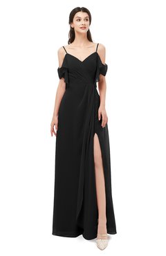 ColsBM Blair Black Bridesmaid Dresses Spaghetti Zipper Simple A-line Ruching Short Sleeve