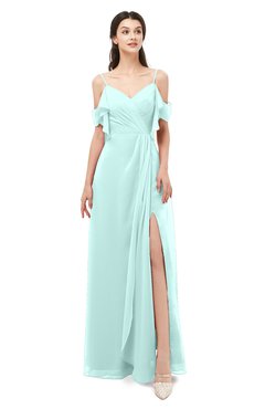 ColsBM Blair Blue Glass Bridesmaid Dresses Spaghetti Zipper Simple A-line Ruching Short Sleeve