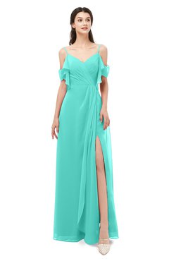 ColsBM Blair Blue Turquoise Bridesmaid Dresses Spaghetti Zipper Simple A-line Ruching Short Sleeve