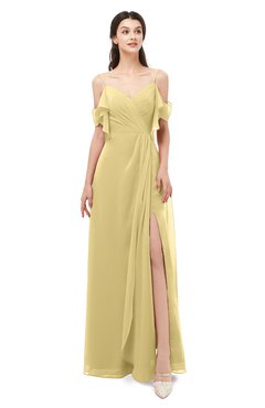 ColsBM Blair Gold Bridesmaid Dresses Spaghetti Zipper Simple A-line Ruching Short Sleeve