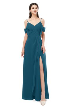 ColsBM Blair Moroccan Blue Bridesmaid Dresses Spaghetti Zipper Simple A-line Ruching Short Sleeve