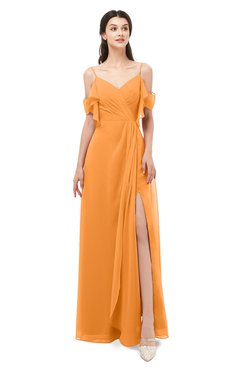 ColsBM Blair Orange Bridesmaid Dresses Spaghetti Zipper Simple A-line Ruching Short Sleeve