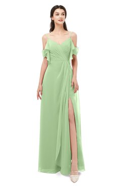 ColsBM Blair Sage Green Bridesmaid Dresses Spaghetti Zipper Simple A-line Ruching Short Sleeve