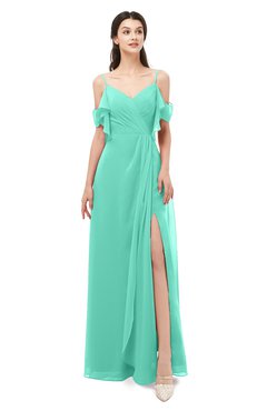 ColsBM Blair Seafoam Green Bridesmaid Dresses Spaghetti Zipper Simple A-line Ruching Short Sleeve