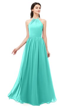 ColsBM Irene Blue Turquoise Bridesmaid Dresses Sleeveless Halter Criss-cross Straps Sexy A-line Sash