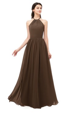 ColsBM Irene Chocolate Brown Bridesmaid Dresses Sleeveless Halter Criss-cross Straps Sexy A-line Sash