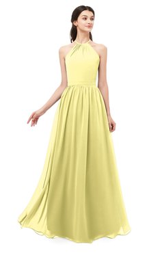 ColsBM Irene Pastel Yellow Bridesmaid Dresses Sleeveless Halter Criss-cross Straps Sexy A-line Sash