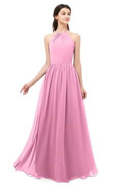 ColsBM Irene Pink Bridesmaid Dresses Sleeveless Halter Criss-cross Straps Sexy A-line Sash