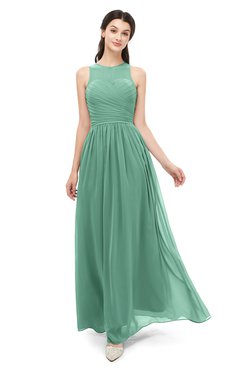 ColsBM Astrid Beryl Green Bridesmaid Dresses A-line Ruching Sheer Floor Length Zipper Mature