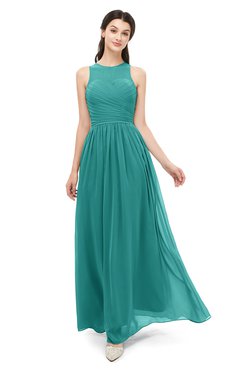 ColsBM Astrid Emerald Green Bridesmaid Dresses A-line Ruching Sheer Floor Length Zipper Mature