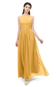 ColsBM Astrid Golden Cream Bridesmaid Dresses A-line Ruching Sheer Floor Length Zipper Mature