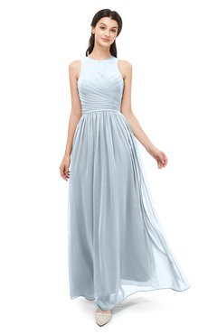 ColsBM Astrid Illusion Blue Bridesmaid Dresses A-line Ruching Sheer Floor Length Zipper Mature