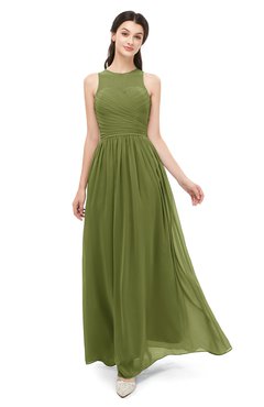 ColsBM Astrid Olive Green Bridesmaid Dresses A-line Ruching Sheer Floor Length Zipper Mature
