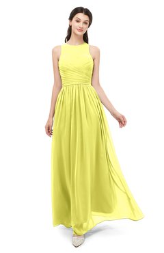ColsBM Astrid Pale Yellow Bridesmaid Dresses A-line Ruching Sheer Floor Length Zipper Mature