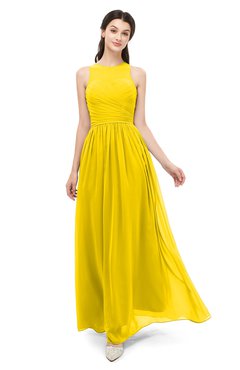 ColsBM Astrid Yellow Bridesmaid Dresses A-line Ruching Sheer Floor Length Zipper Mature