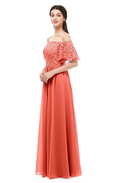 ColsBM Ingrid Living Coral Bridesmaid Dresses Half Backless Glamorous A-line Strapless Short Sleeve Pleated