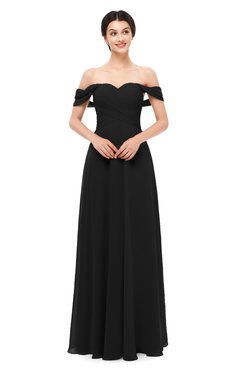 ColsBM Lydia Black Bridesmaid Dresses Sweetheart A-line Floor Length Modern Ruching Short Sleeve
