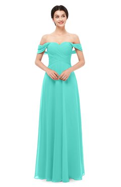 ColsBM Lydia Blue Turquoise Bridesmaid Dresses Sweetheart A-line Floor Length Modern Ruching Short Sleeve