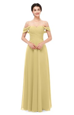 ColsBM Lydia Gold Bridesmaid Dresses Sweetheart A-line Floor Length Modern Ruching Short Sleeve