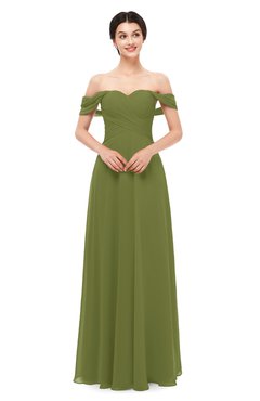 ColsBM Lydia Olive Green Bridesmaid Dresses Sweetheart A-line Floor Length Modern Ruching Short Sleeve