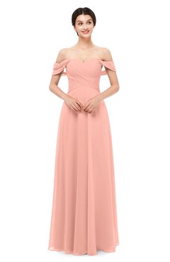 ColsBM Lydia Peach Bridesmaid Dresses Sweetheart A-line Floor Length Modern Ruching Short Sleeve