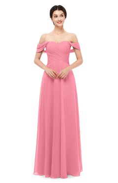 ColsBM Lydia Watermelon Bridesmaid Dresses Sweetheart A-line Floor Length Modern Ruching Short Sleeve