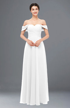 ColsBM Lydia White Bridesmaid Dresses Sweetheart A-line Floor Length Modern Ruching Short Sleeve