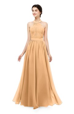 ColsBM Marley Apricot Bridesmaid Dresses Floor Length Illusion Sleeveless Ruching Romantic A-line