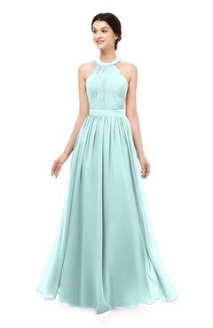 ColsBM Marley Blue Glass Bridesmaid Dresses Floor Length Illusion Sleeveless Ruching Romantic A-line