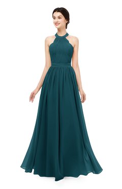 ColsBM Marley Blue Green Bridesmaid Dresses Floor Length Illusion Sleeveless Ruching Romantic A-line
