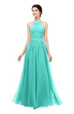 ColsBM Marley Blue Turquoise Bridesmaid Dresses Floor Length Illusion Sleeveless Ruching Romantic A-line