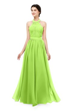 ColsBM Marley Bright Green Bridesmaid Dresses Floor Length Illusion Sleeveless Ruching Romantic A-line