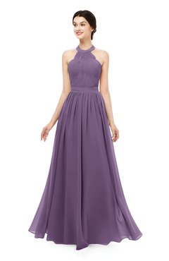 ColsBM Marley Chinese Violet Bridesmaid Dresses Floor Length Illusion Sleeveless Ruching Romantic A-line
