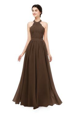 ColsBM Marley Chocolate Brown Bridesmaid Dresses Floor Length Illusion Sleeveless Ruching Romantic A-line