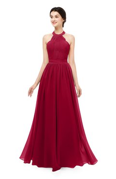ColsBM Marley Dark Red Bridesmaid Dresses Floor Length Illusion Sleeveless Ruching Romantic A-line