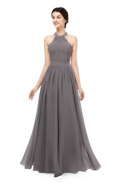 ColsBM Marley Ridge Grey Bridesmaid Dresses Floor Length Illusion Sleeveless Ruching Romantic A-line