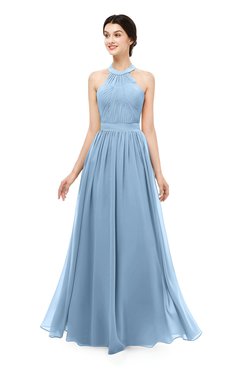 ColsBM Marley Sky Blue Bridesmaid Dresses Floor Length Illusion Sleeveless Ruching Romantic A-line