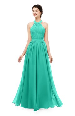ColsBM Marley Viridian Green Bridesmaid Dresses Floor Length Illusion Sleeveless Ruching Romantic A-line